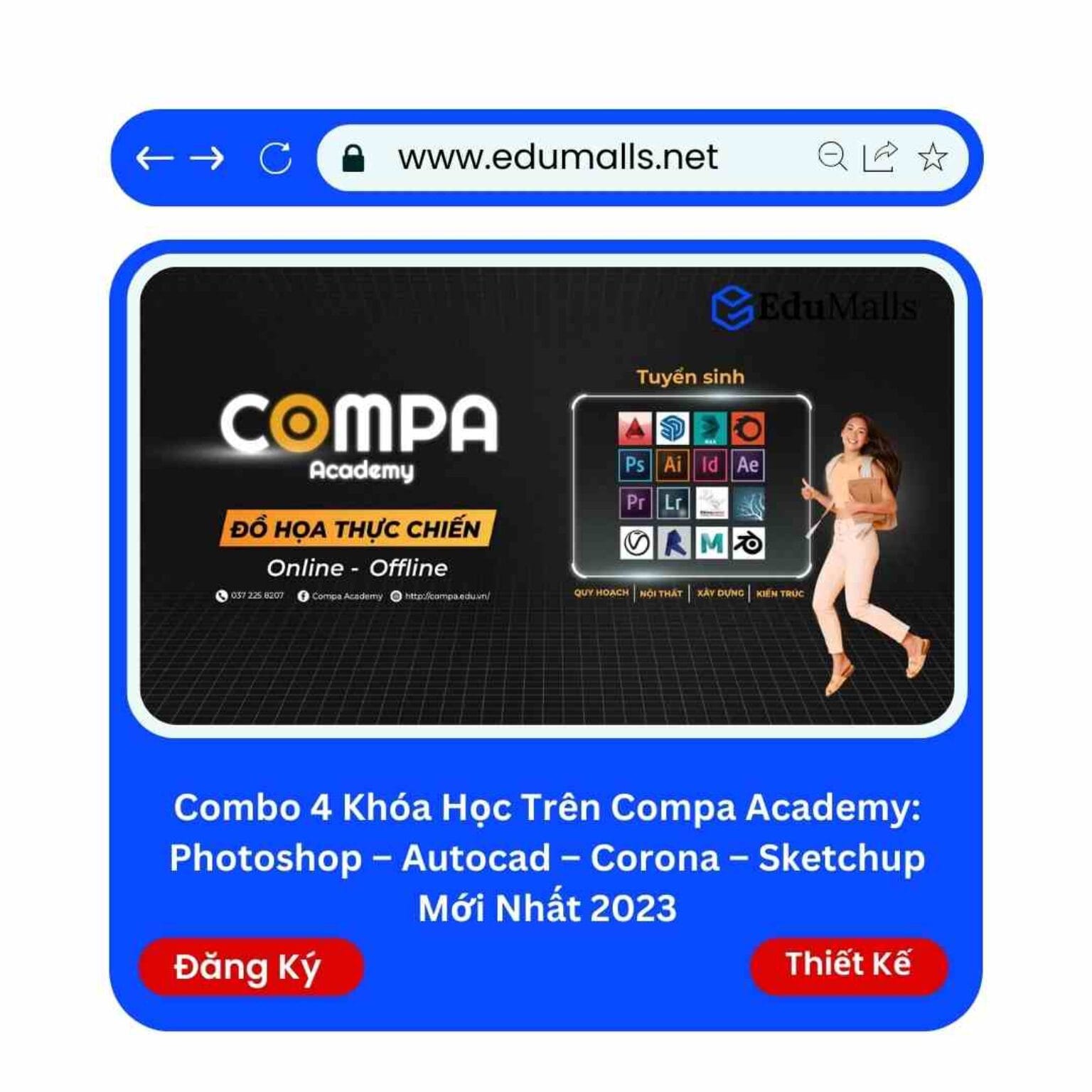 combo 4 khoa hoc tren compa academy photoshop autocad corona sketchup moi nhat 2023 edumalls ma 9167