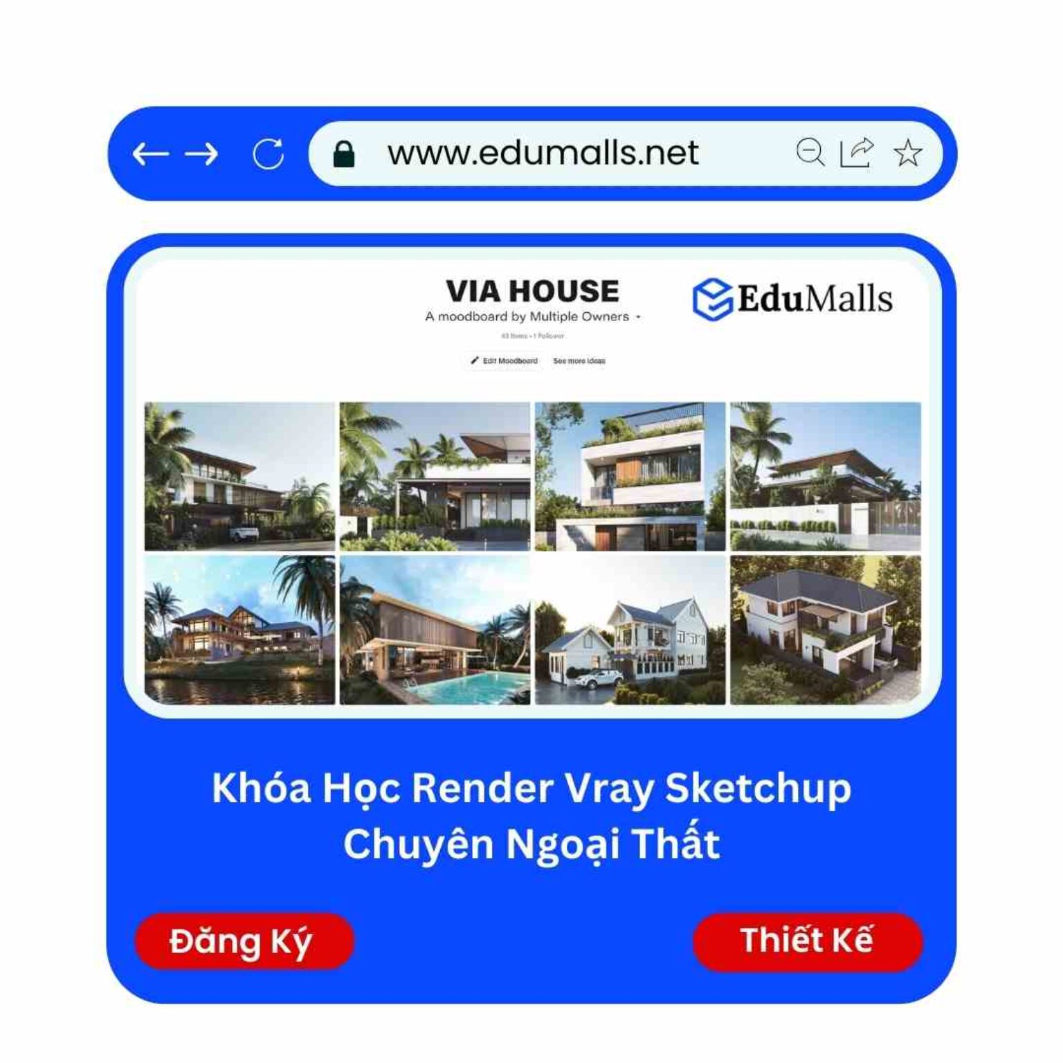 khoa hoc render vray sketchup chuyen ngoai that edumalls ma 9115