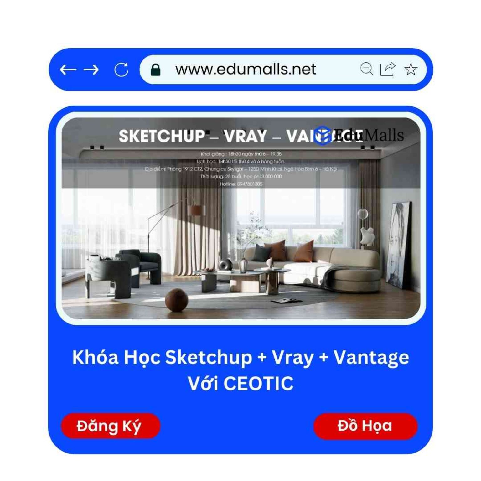 khoa hoc sketchup vray vantage voi ceotic edumalls ma 9129