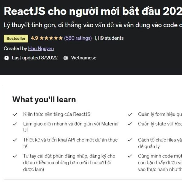 Khóa Học ReactJS Cho Người Mới Bắt Đầu 2020 (Update New 2022)