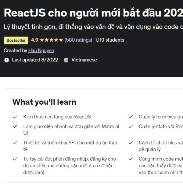 Khóa Học ReactJS Cho Người Mới Bắt Đầu 2020 (Update New 2022) 1 Khóa Học ReactJS Cho Người Mới Bắt Đầu 2020 (Update New 2022)