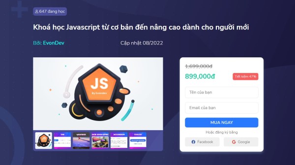 Khóa học tự học Javascript hiệu quả và dễ dàng cho người mới 1 Khóa học tự học Javascript hiệu quả và dễ dàng cho người mới